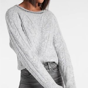 Express Cable Knit Embellished Neckline Sweater